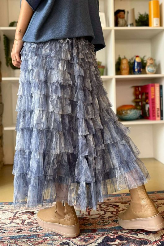 Ramone Marble Mesh Midaxi Skirt Denim